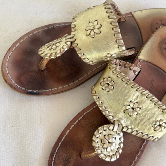 Jack Rogers Jacks Miss Hamptons Sandals 6 Black Gold Leather Flats Flip Flops - Picture 4 of 5